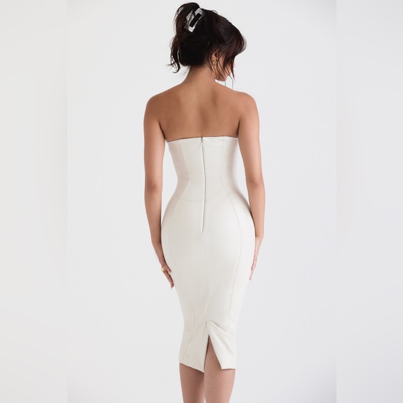 HOUSE OF CB 'Camilla' Ivory Vegan Leather Strapless Dress NWOT - Picture 4 of 15